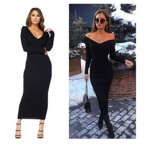 Off Shoulder Rib Knit Maxi dress